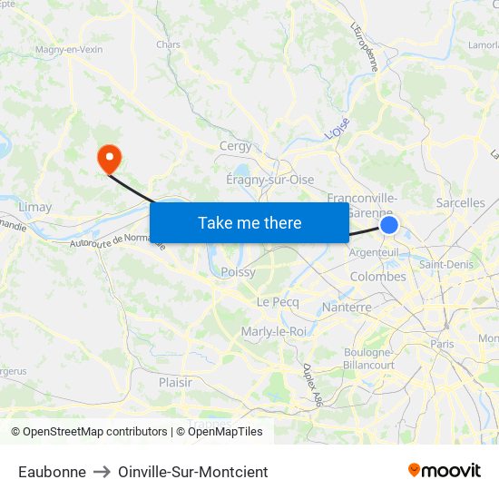 Eaubonne to Oinville-Sur-Montcient map