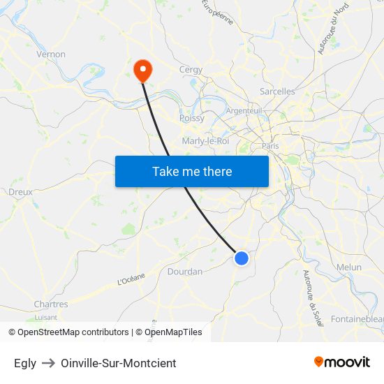 Egly to Oinville-Sur-Montcient map