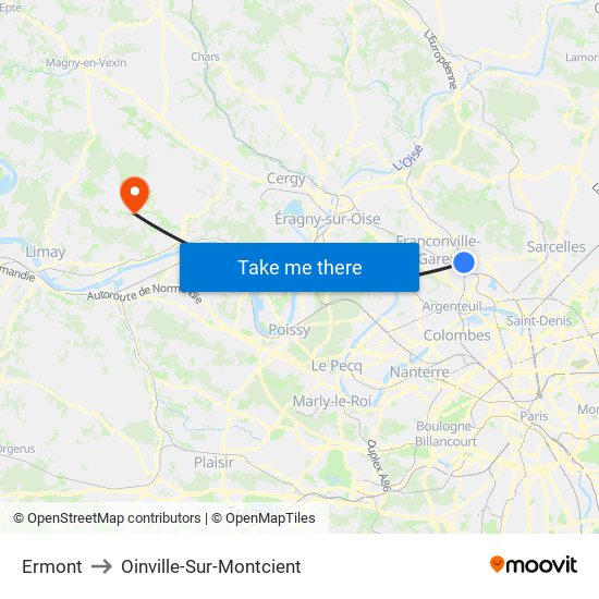 Ermont to Oinville-Sur-Montcient map