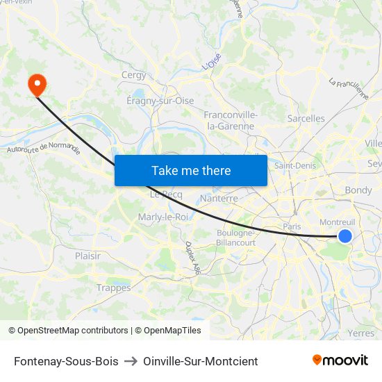 Fontenay-Sous-Bois to Oinville-Sur-Montcient map