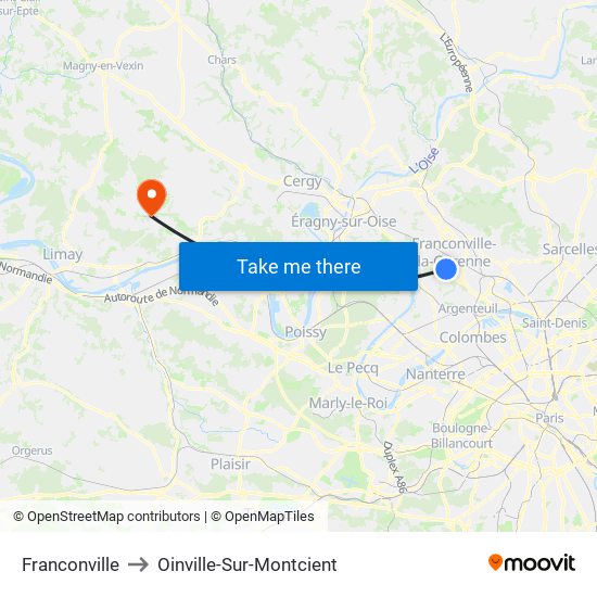 Franconville to Oinville-Sur-Montcient map