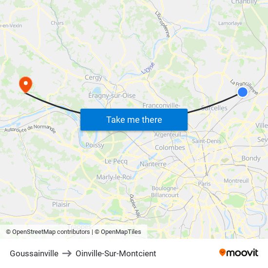 Goussainville to Oinville-Sur-Montcient map
