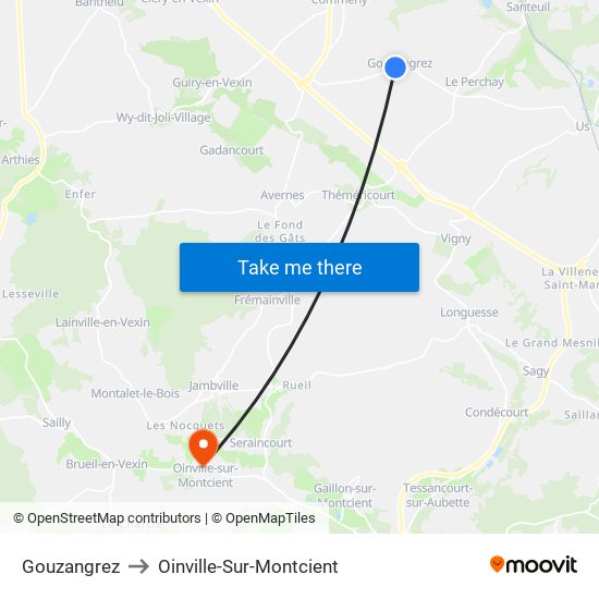 Gouzangrez to Oinville-Sur-Montcient map