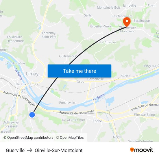 Guerville to Oinville-Sur-Montcient map