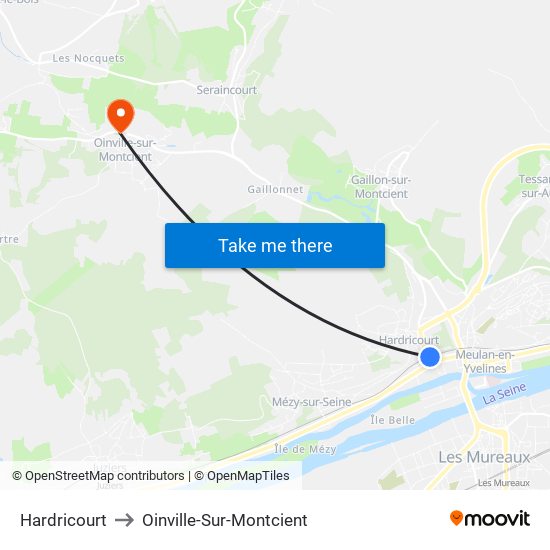 Hardricourt to Oinville-Sur-Montcient map