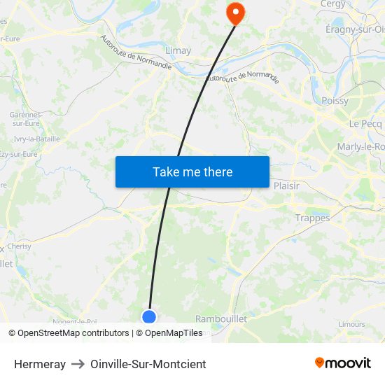 Hermeray to Oinville-Sur-Montcient map