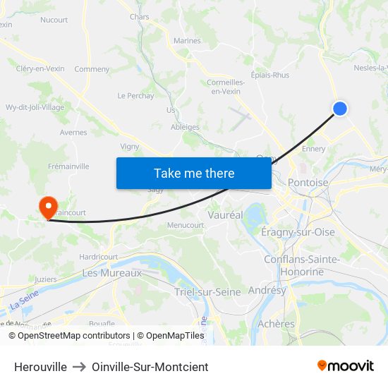 Herouville to Oinville-Sur-Montcient map