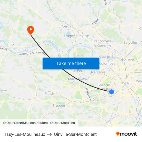 Issy-Les-Moulineaux to Oinville-Sur-Montcient map