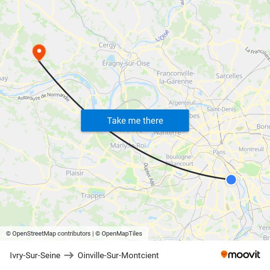 Ivry-Sur-Seine to Oinville-Sur-Montcient map