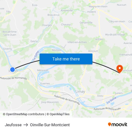 Jeufosse to Oinville-Sur-Montcient map