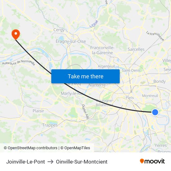 Joinville-Le-Pont to Oinville-Sur-Montcient map