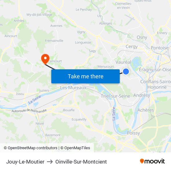Jouy-Le-Moutier to Oinville-Sur-Montcient map