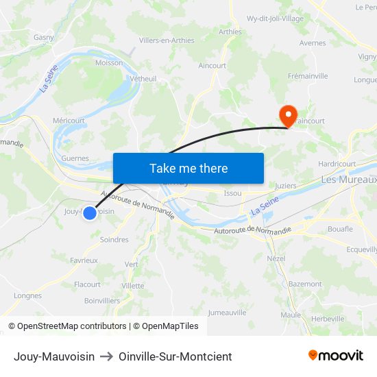 Jouy-Mauvoisin to Oinville-Sur-Montcient map