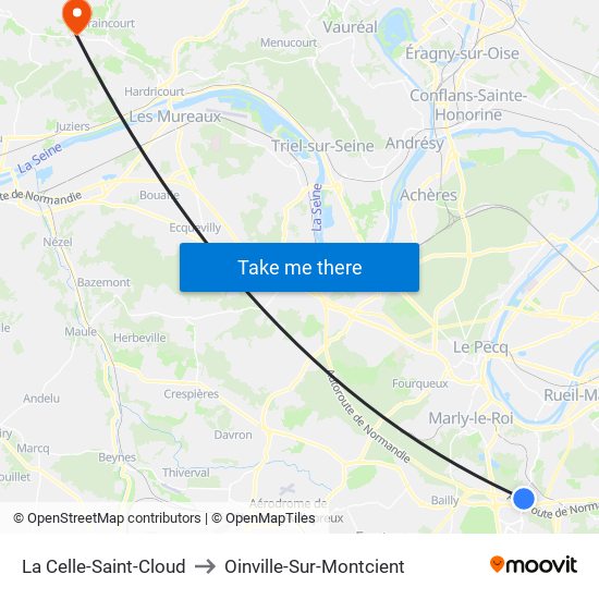 La Celle-Saint-Cloud to Oinville-Sur-Montcient map