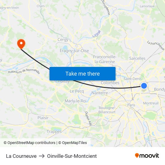 La Courneuve to Oinville-Sur-Montcient map