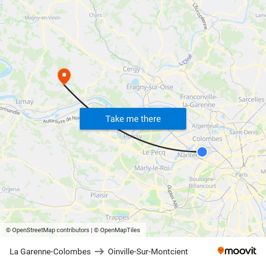 La Garenne-Colombes to Oinville-Sur-Montcient map