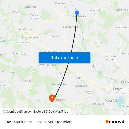 Lavilletertre to Oinville-Sur-Montcient map
