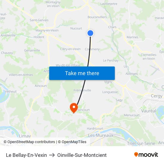 Le Bellay-En-Vexin to Oinville-Sur-Montcient map