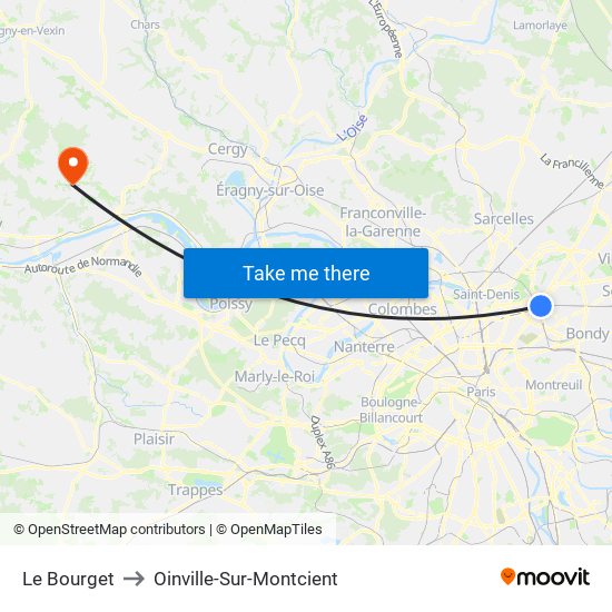 Le Bourget to Oinville-Sur-Montcient map