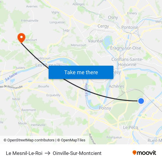 Le Mesnil-Le-Roi to Oinville-Sur-Montcient map