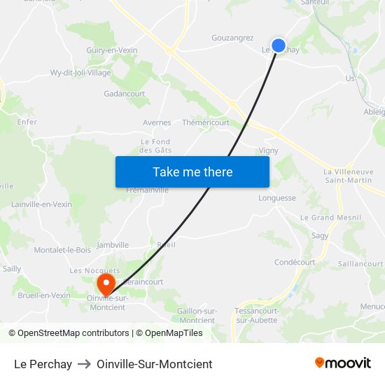 Le Perchay to Oinville-Sur-Montcient map