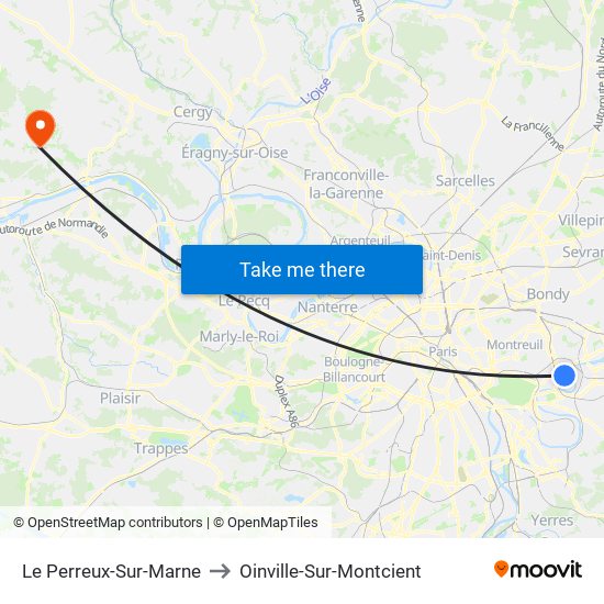 Le Perreux-Sur-Marne to Oinville-Sur-Montcient map