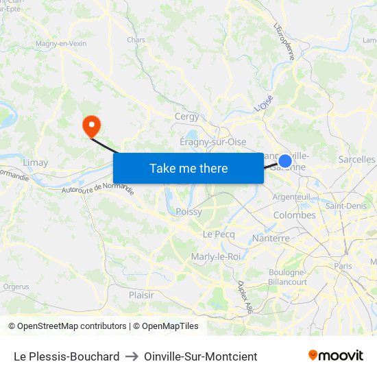 Le Plessis-Bouchard to Oinville-Sur-Montcient map