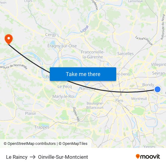 Le Raincy to Oinville-Sur-Montcient map