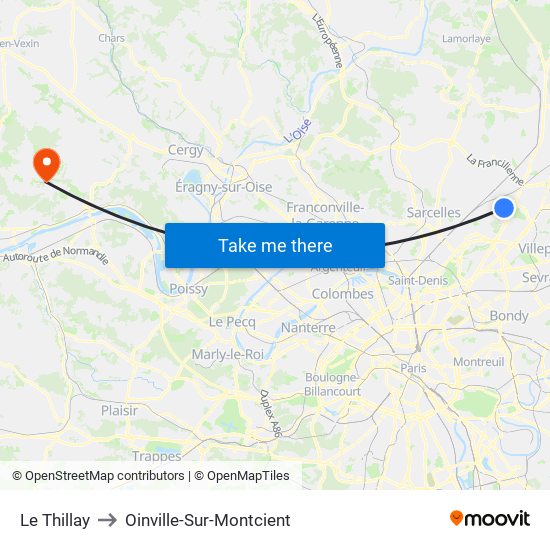 Le Thillay to Oinville-Sur-Montcient map