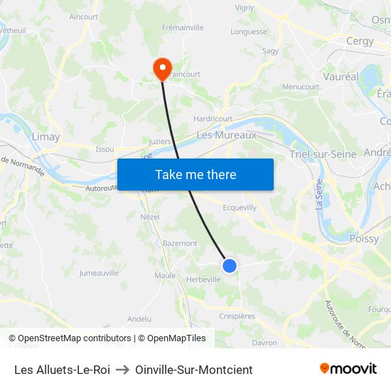 Les Alluets-Le-Roi to Oinville-Sur-Montcient map