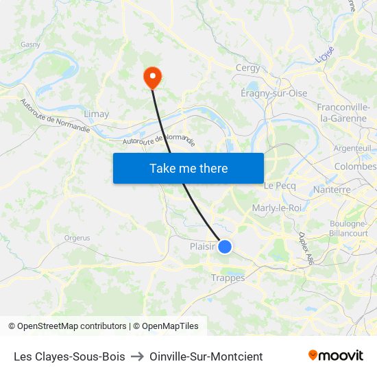 Les Clayes-Sous-Bois to Oinville-Sur-Montcient map