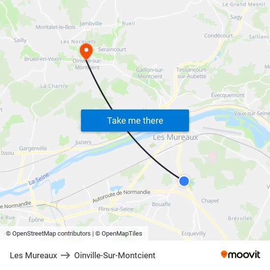 Les Mureaux to Oinville-Sur-Montcient map