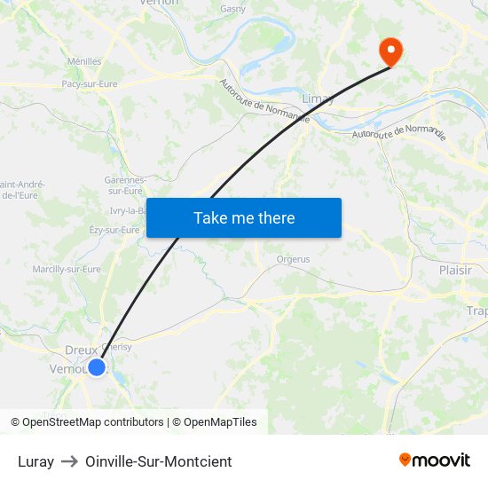 Luray to Oinville-Sur-Montcient map