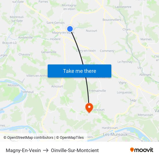 Magny-En-Vexin to Oinville-Sur-Montcient map