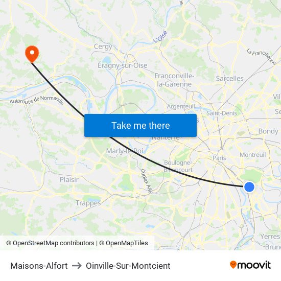 Maisons-Alfort to Oinville-Sur-Montcient map