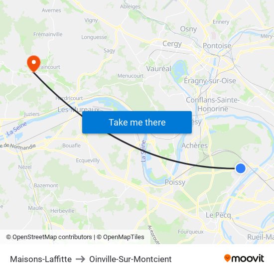 Maisons-Laffitte to Oinville-Sur-Montcient map