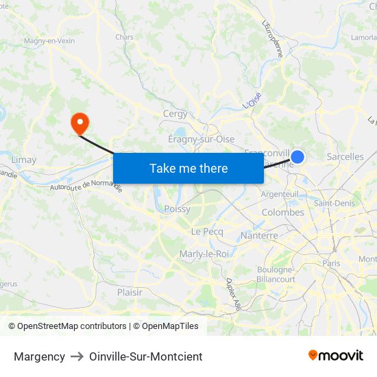 Margency to Oinville-Sur-Montcient map