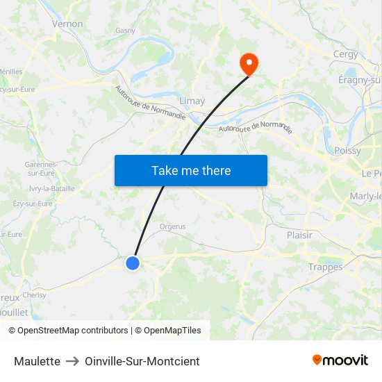Maulette to Oinville-Sur-Montcient map