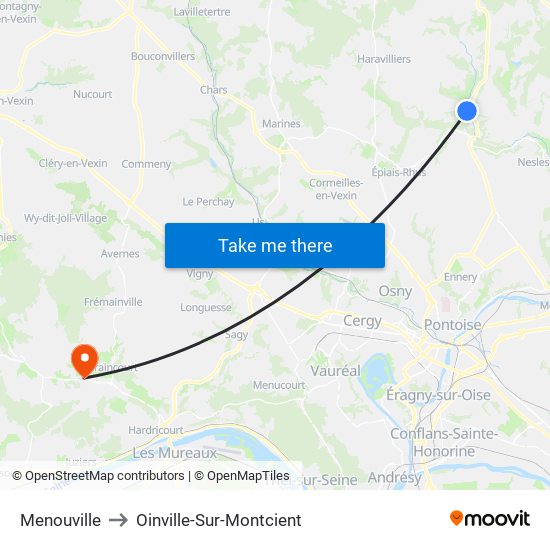 Menouville to Oinville-Sur-Montcient map