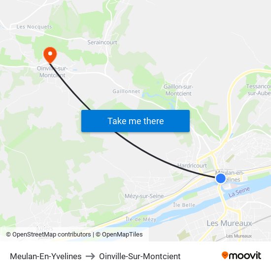 Meulan-En-Yvelines to Oinville-Sur-Montcient map