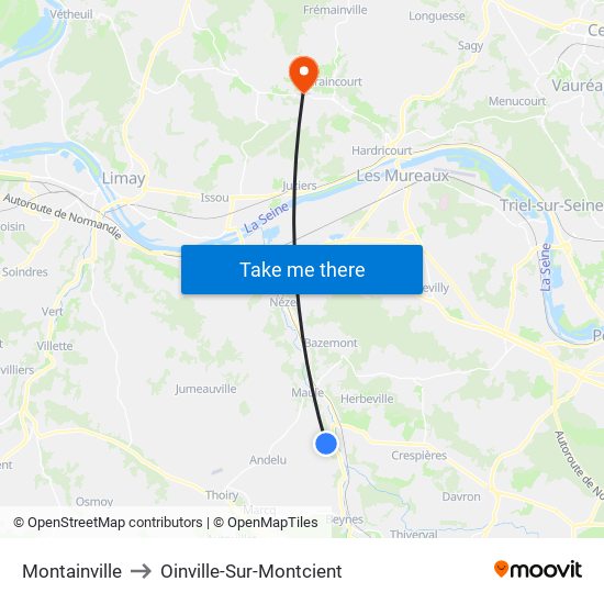 Montainville to Oinville-Sur-Montcient map