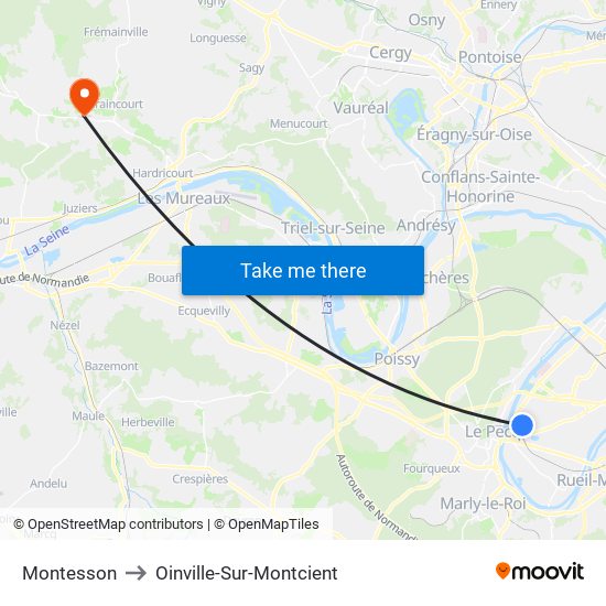 Montesson to Oinville-Sur-Montcient map
