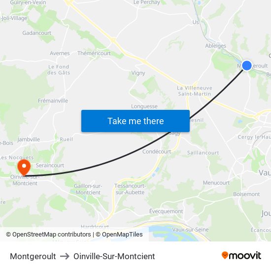 Montgeroult to Oinville-Sur-Montcient map