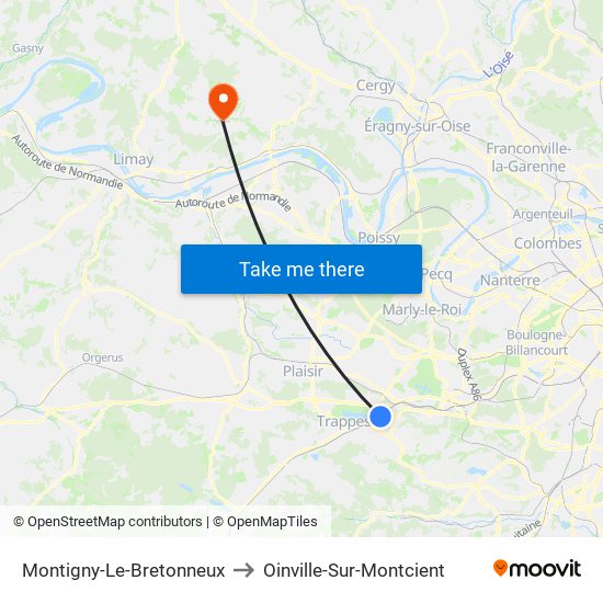 Montigny-Le-Bretonneux to Oinville-Sur-Montcient map