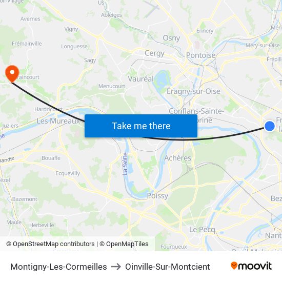 Montigny-Les-Cormeilles to Oinville-Sur-Montcient map