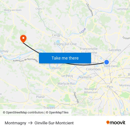 Montmagny to Oinville-Sur-Montcient map