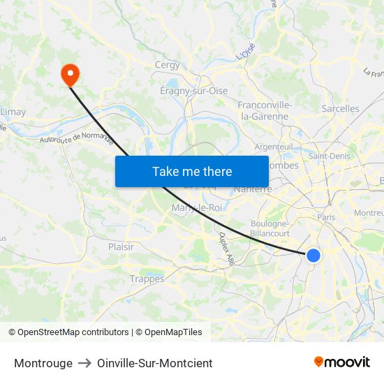 Montrouge to Oinville-Sur-Montcient map