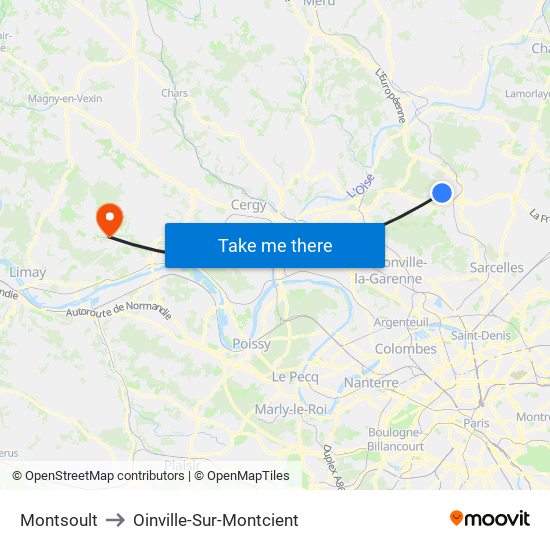 Montsoult to Oinville-Sur-Montcient map
