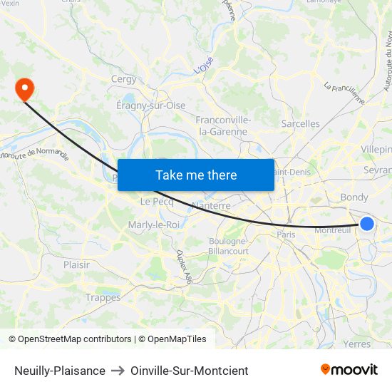 Neuilly-Plaisance to Oinville-Sur-Montcient map