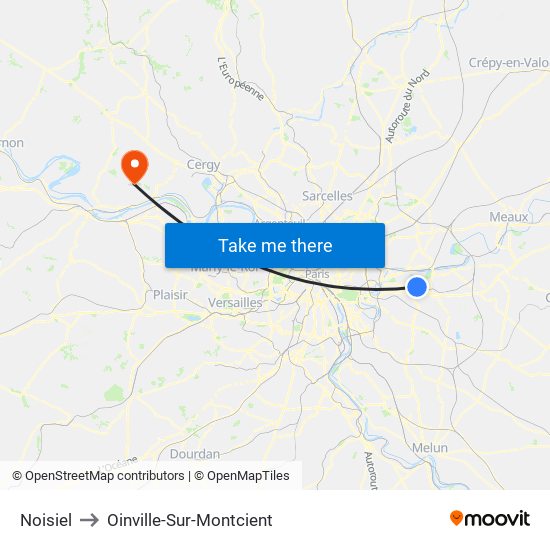 Noisiel to Oinville-Sur-Montcient map